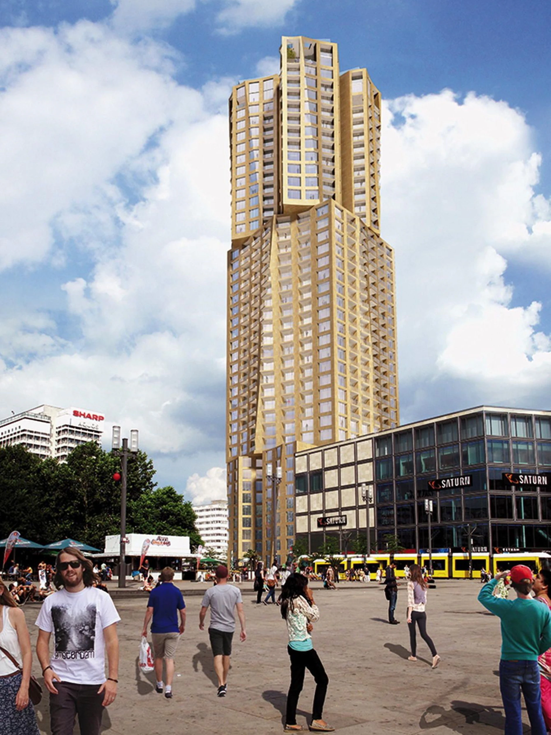 So soll der Hines-Tower neben dem Saturn am Alex aussehen. Die Computer-Animation zeigt den Siegerentwurf.