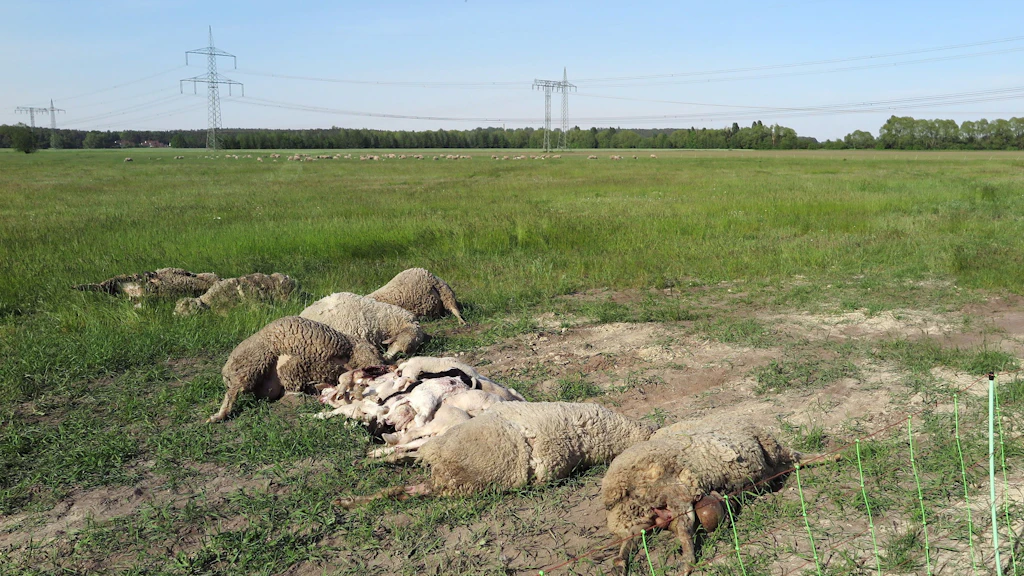 Gerissene Schafe liegen auf einer Wiese in Kummersdorf (Teltow-Fläming).&nbsp;