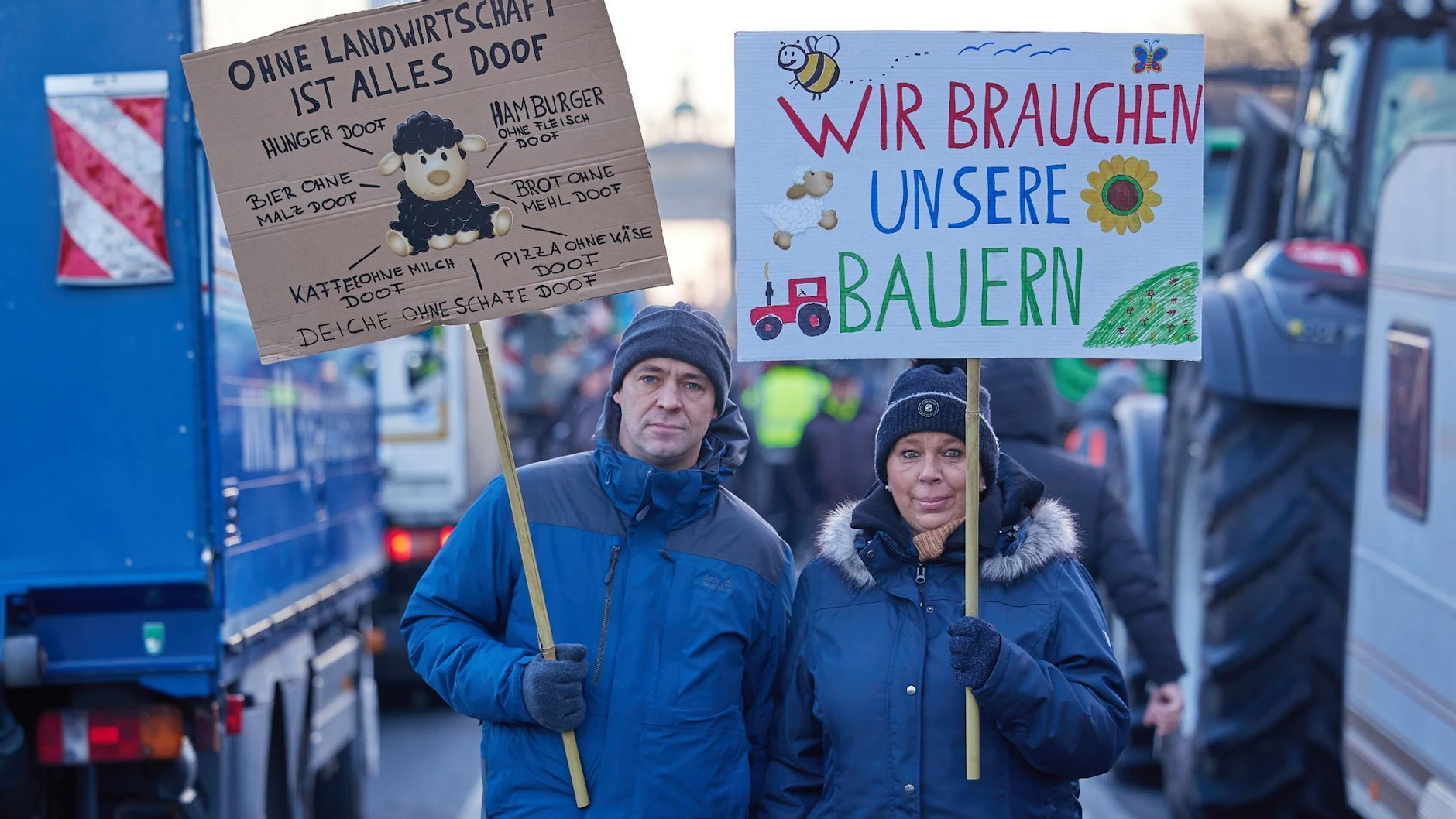 Bauernprotest auf der Straße des 17. Juni vor dem Brandenburger Tor.