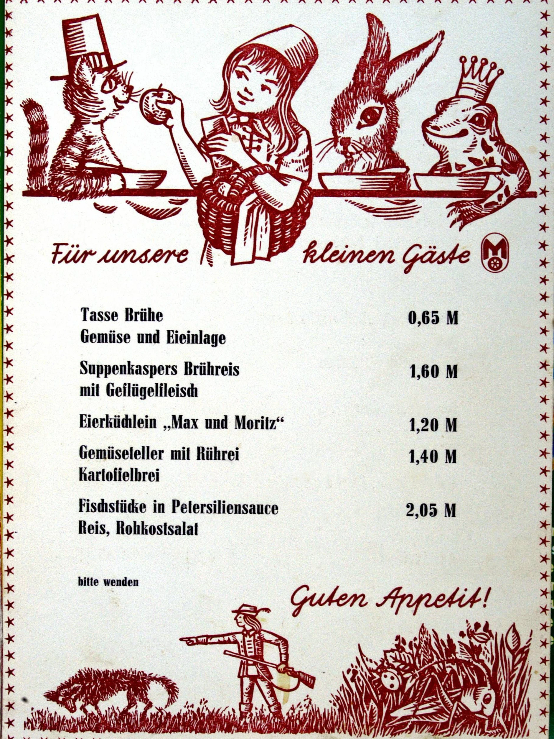 Und so sah es drinnen aus: Diese Speiseauswahl erwartete die kleinen Mitropa-Gäste in der DDR.