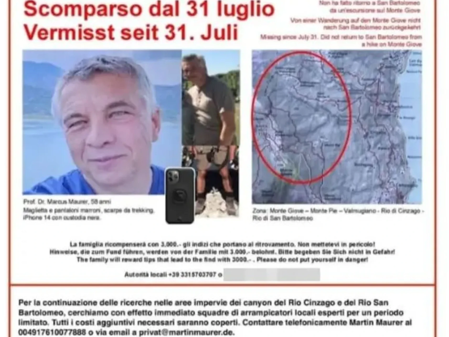 Mit diesem Beitrag auf Facebook wird nach Hinweisen zum Verbleib von Marcus Maurer gesucht. 