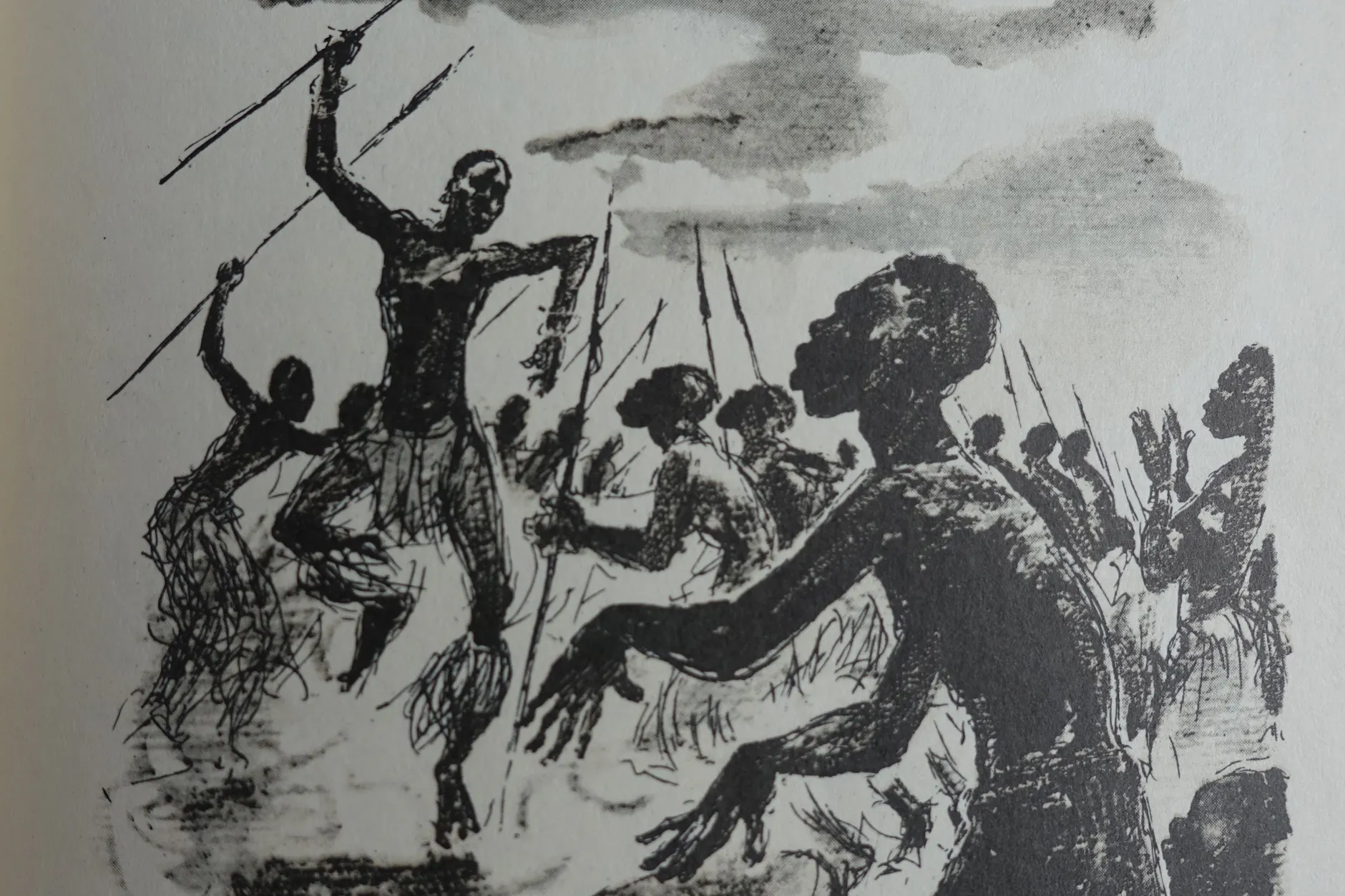 Eine Illustration aus „Nobi “von Ludwig Renn, in der DDR erschienen.