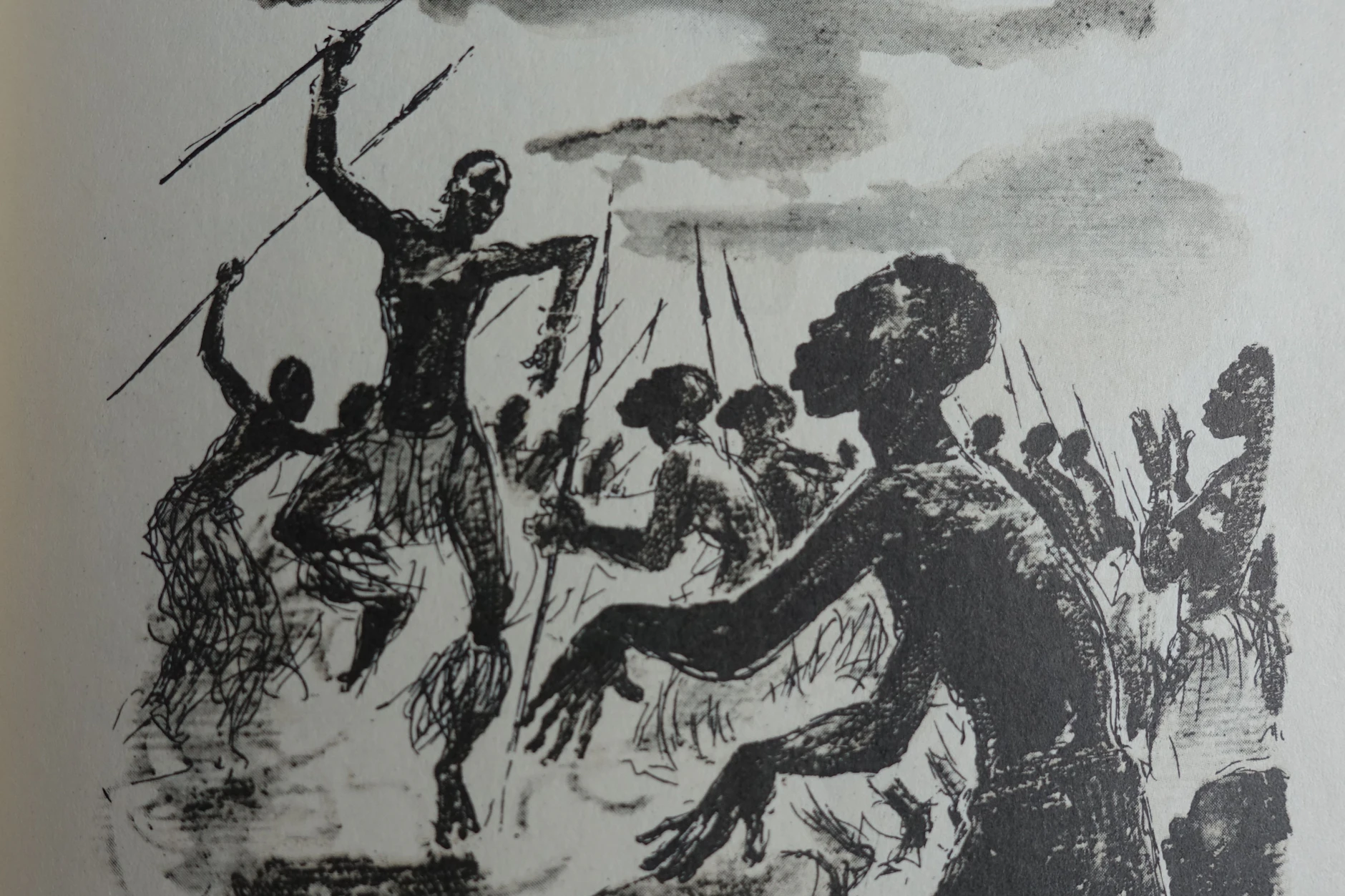 Eine Illustration aus „Nobi “von Ludwig Renn, in der DDR erschienen.