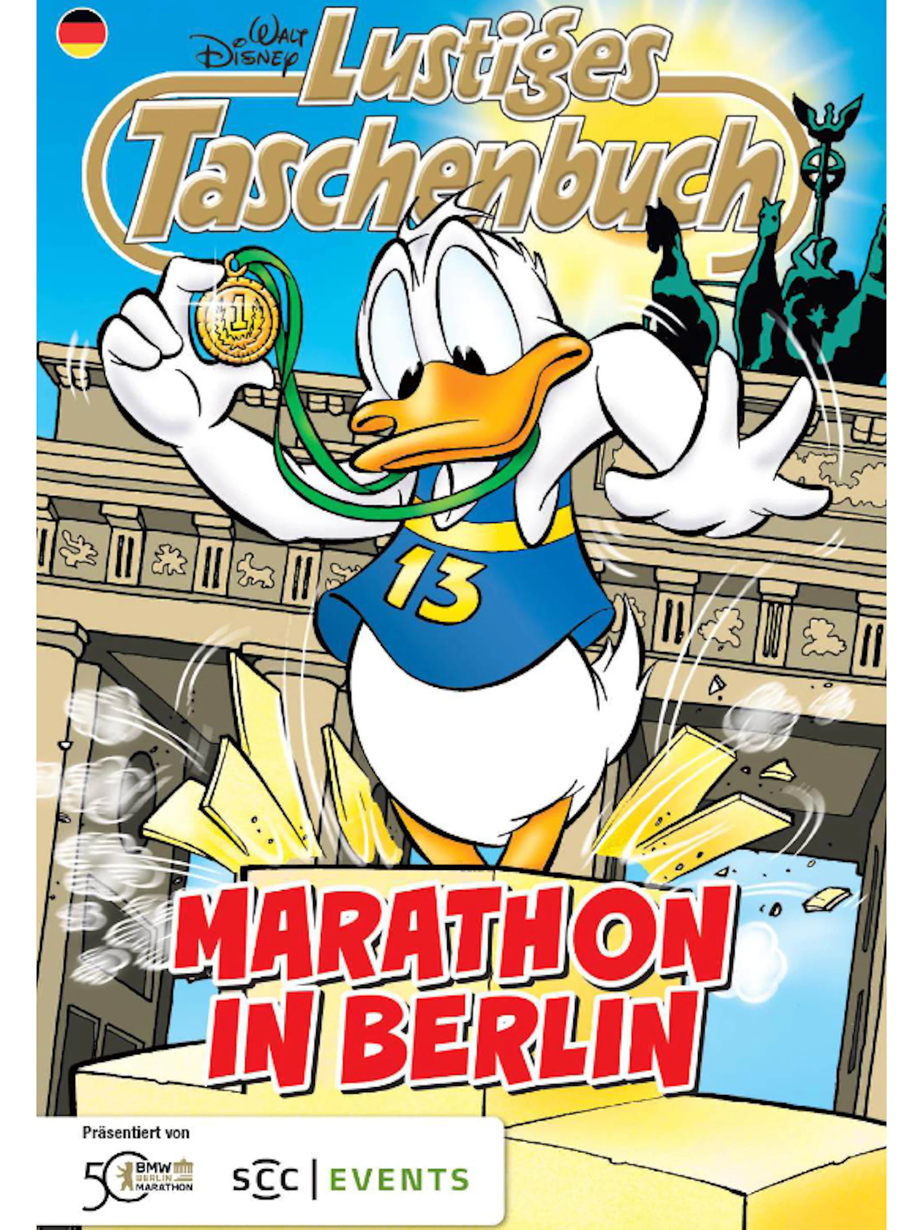 Donald Duck in der Sonderausgabe von „Marathon in Berlin“. Die lustigen Taschenbücher erscheinen alle vier Wochen.