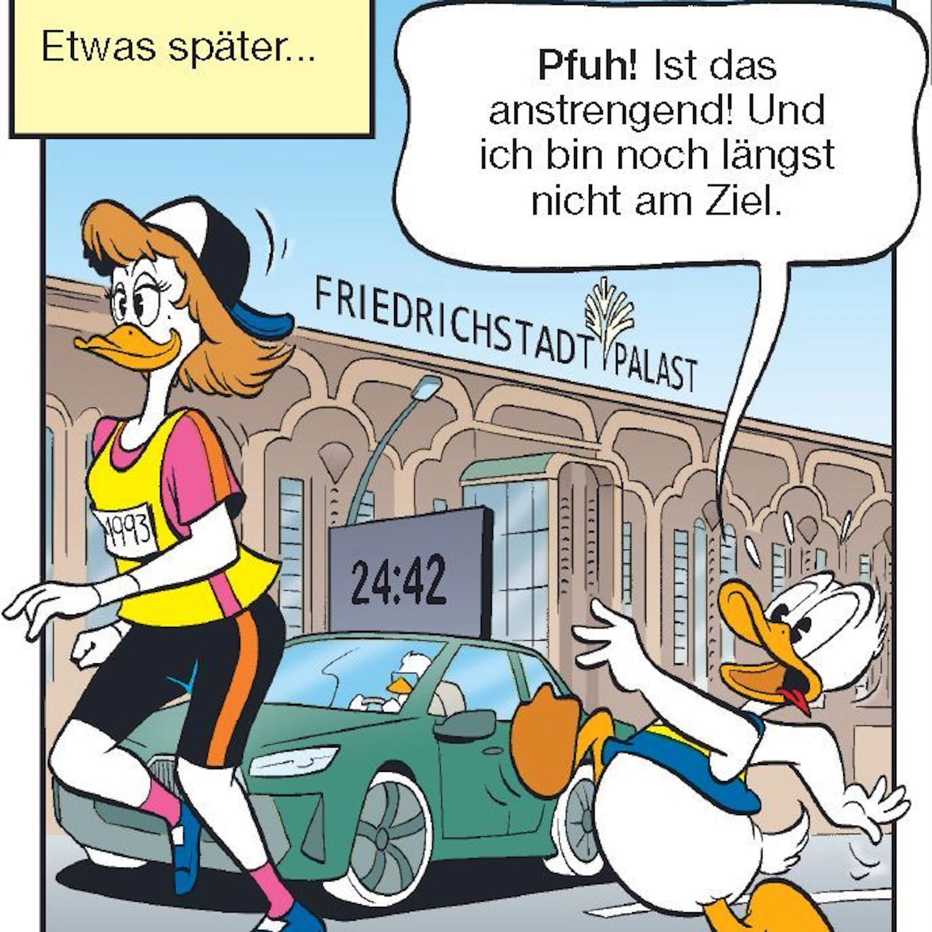 Donald Duck watschelt vorbei am Friedrichstadt Palast. 