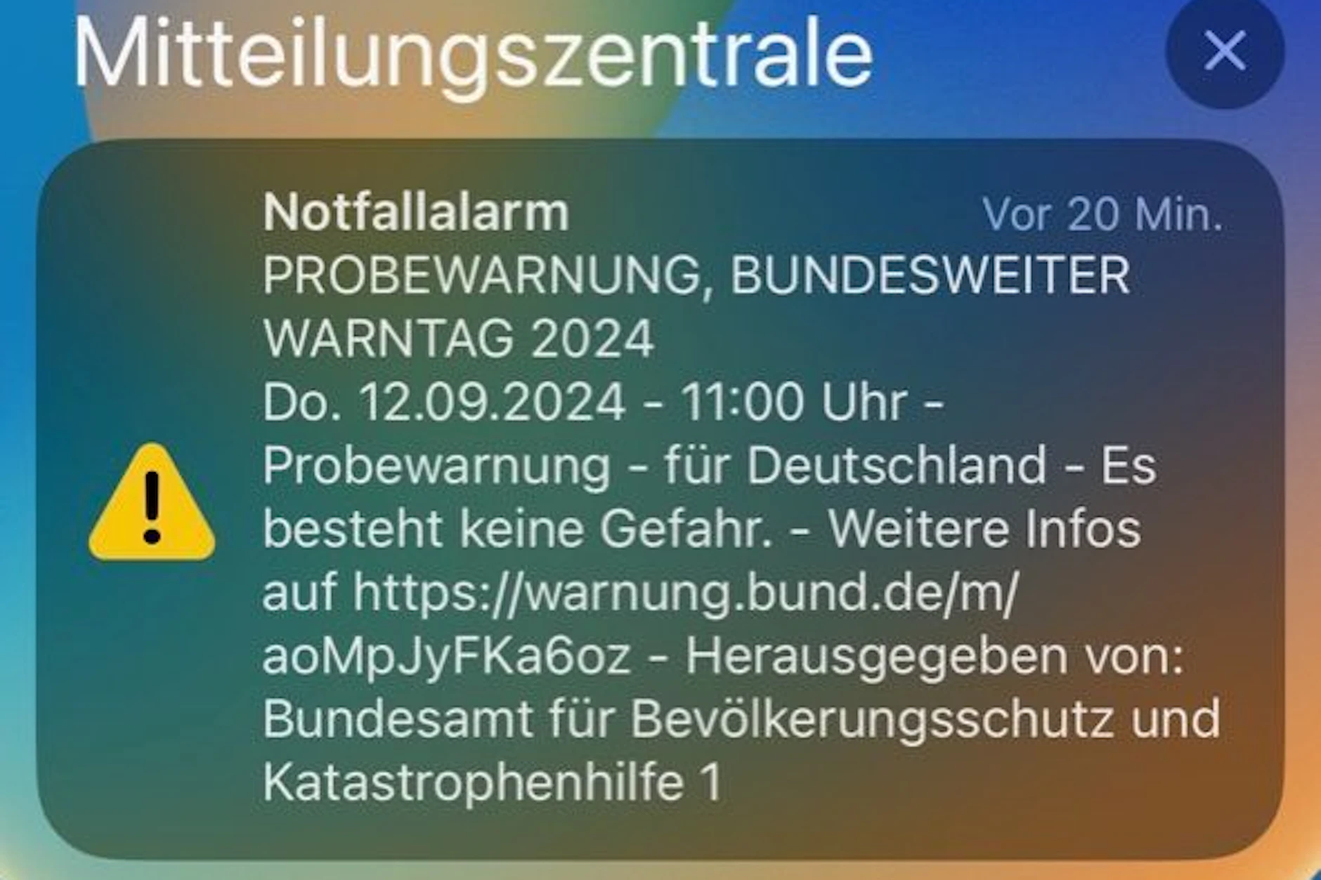 Die Warnung über das Handy ging pünktlich um 11 Uhr los.
