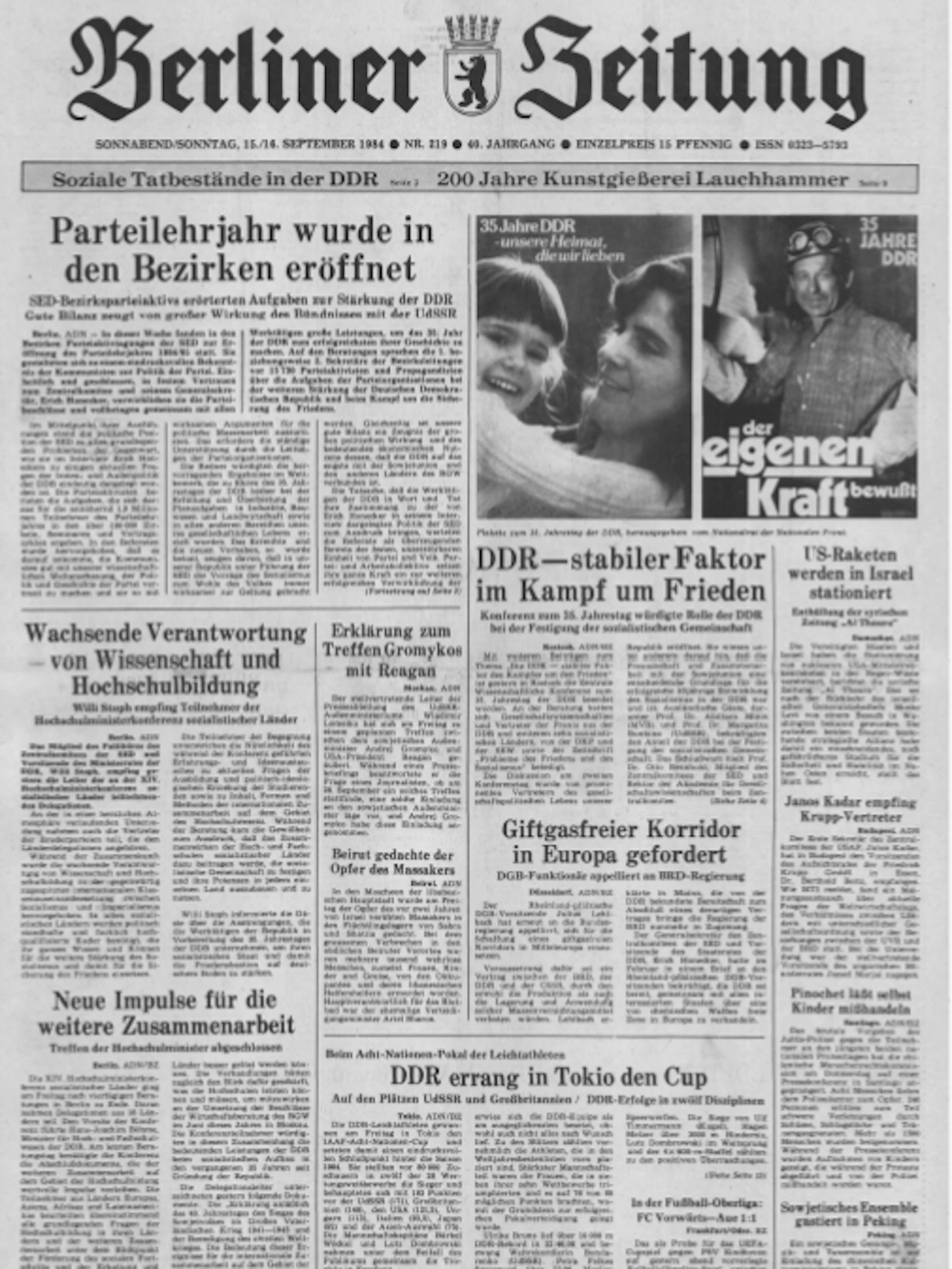 Die Berliner Zeitung vom 15./16. September 1984.