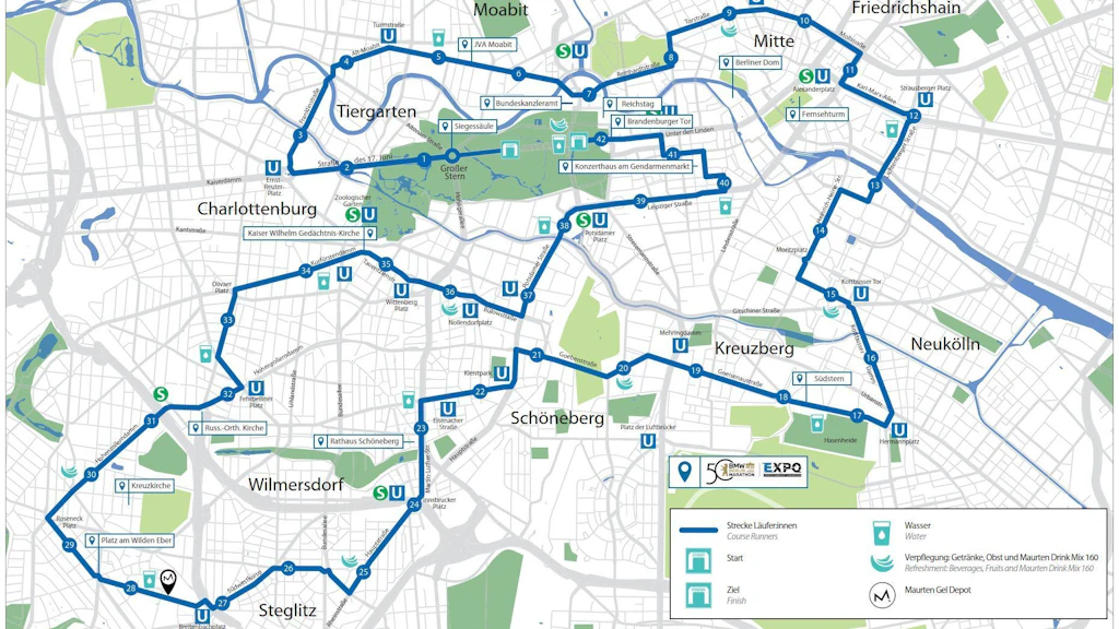 Hier sehen Sie den Streckenverlauf des Berlin-Marathons 2024.