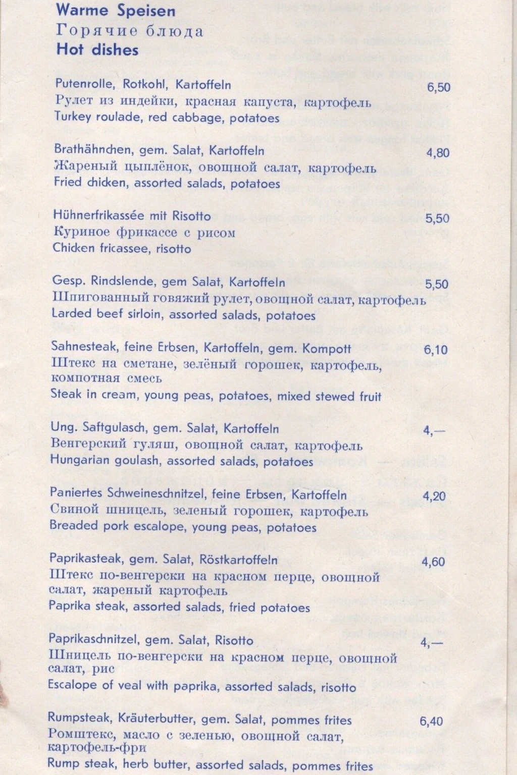 Alles in der Karte war dreisprachig aufgeführt – in Deutsch, Englisch und Russisch.