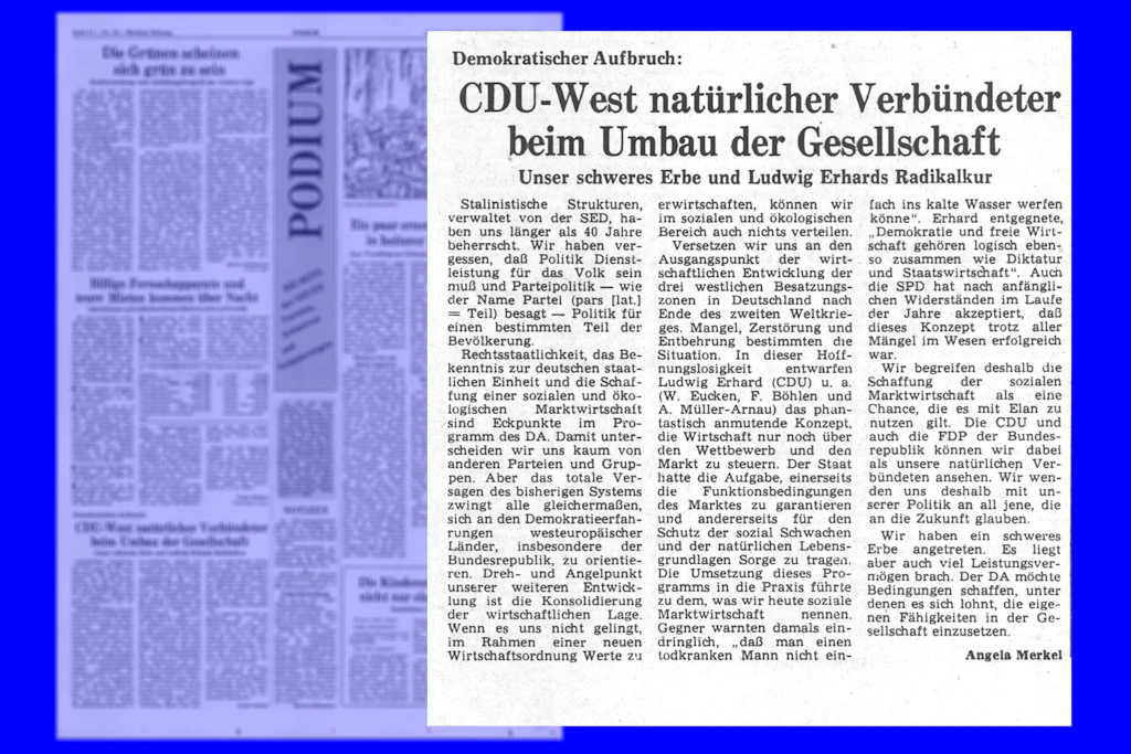 Eine Vergrößerung von Angela Merkels Artikel in der Berliner Zeitung vom 10. Februar 1990
