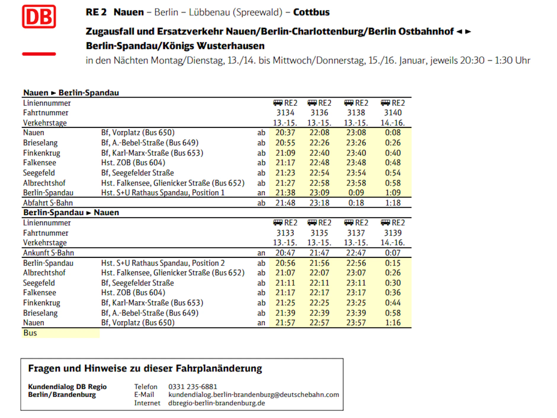 So fährt der Ersatzverkehr zwischen Nauen und Berlin-Spandau.