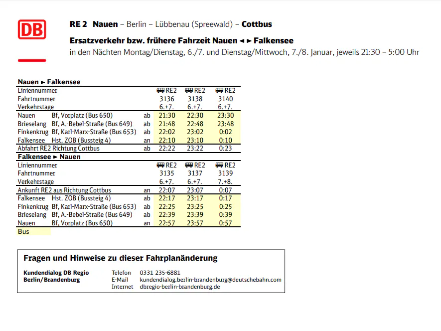 So fährt der Ersatzverkehr zwischen Nauen und Falkensee.