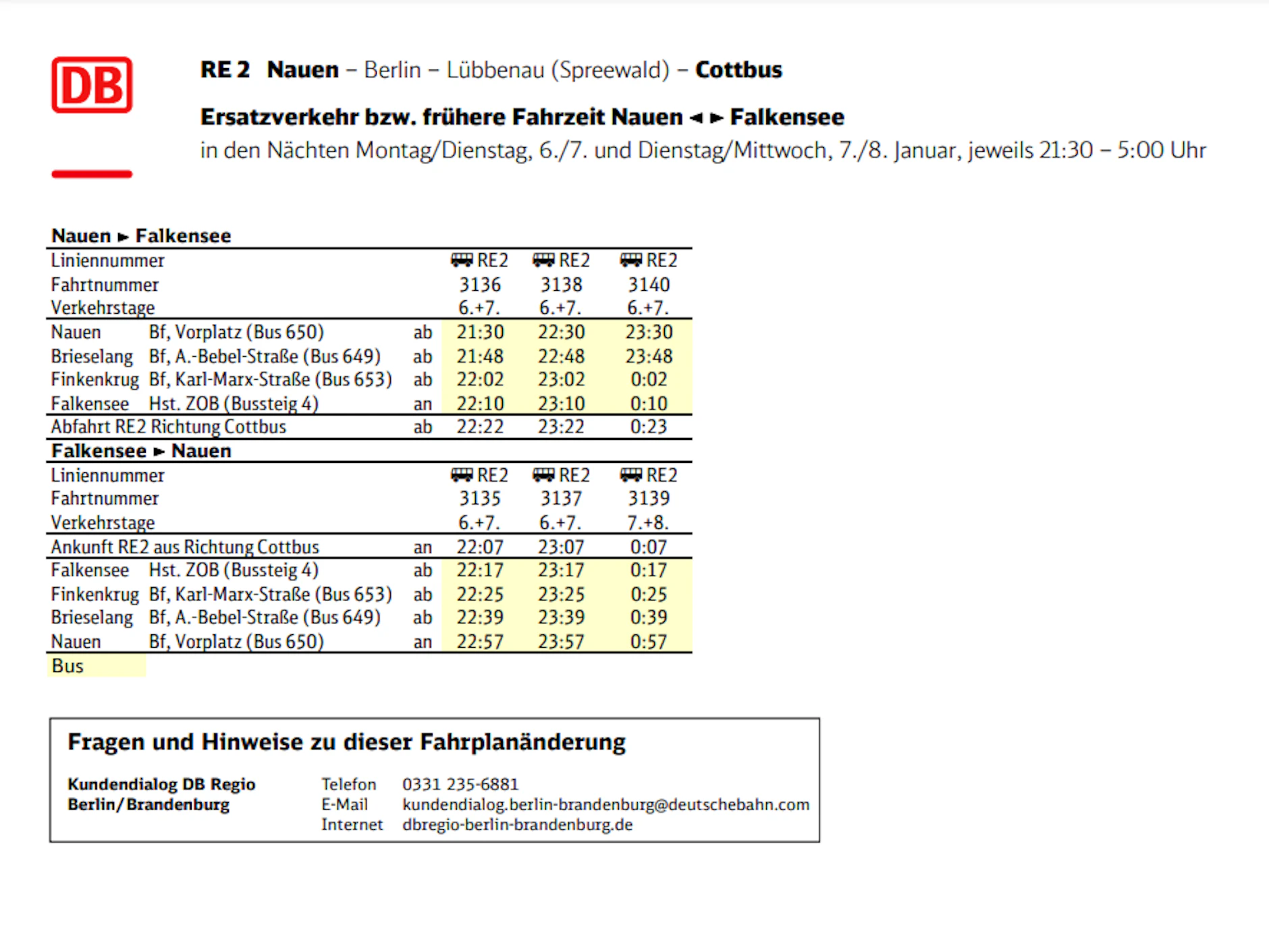 So fährt der Ersatzverkehr zwischen Nauen und Falkensee.