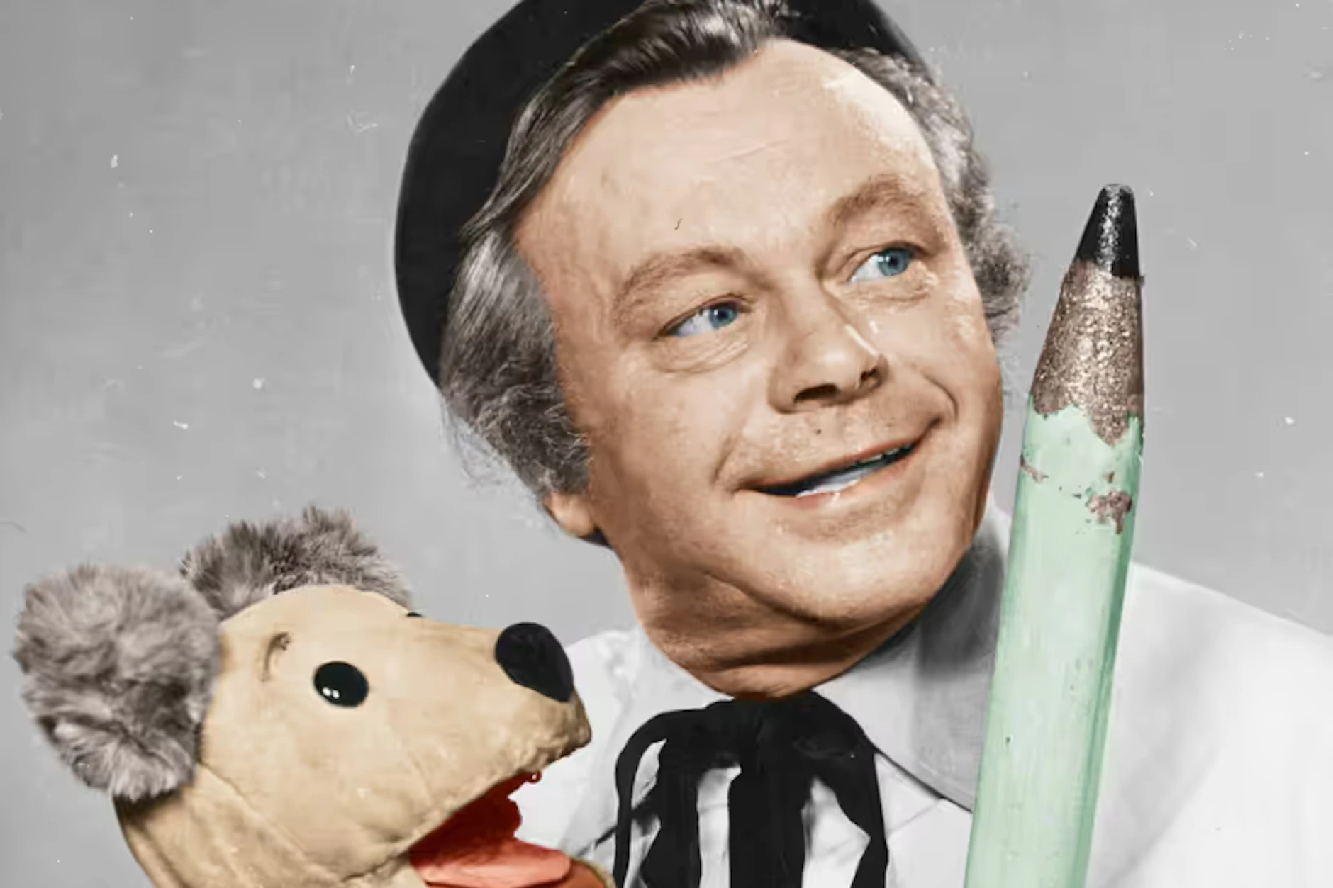 Heinz Fülfe als Taddeus Punkt mit dem Hund Struppi: Ab 1959 begeisterten sie die „Abendgruß-“Zuschauer des Kinderfernsehens der DDR.