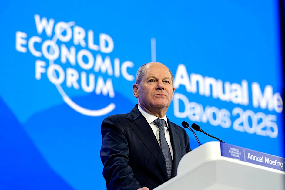 Bundeskanzler Olaf Scholz während seiner Rede am Dienstag in Davos