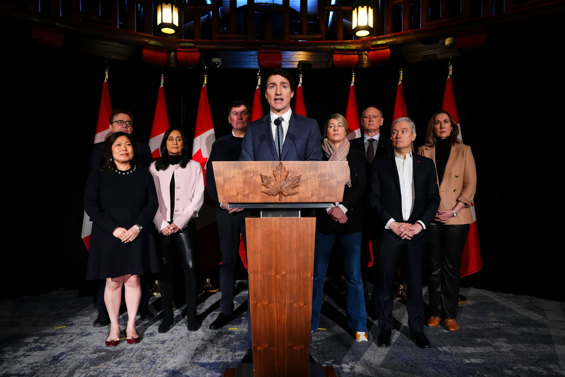 Kanadas scheidender Premierminister <a href="https://www.berliner-zeitung.de/topics/justin-trudeau">Justin Trudeau</a> nach der Kabinettssitzung am Dienstag