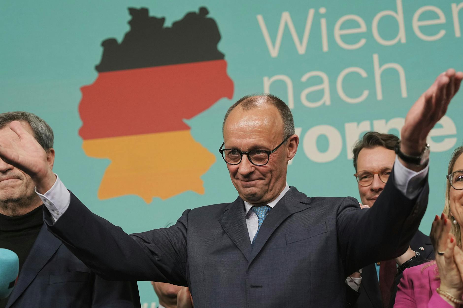 Friedrich Merz (CDU) spricht im Konrad-Adenauer-Haus zum Ergebnis der Bundestagswahl.