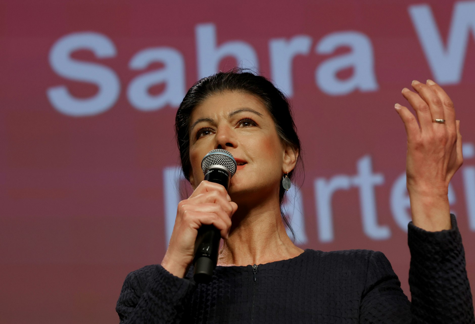 Sahra Wagenknecht, Spitzenkandidatin und Parteivorsitzende vom Bündnis Sahra Wagenknecht BSW, bei der Wahlparty.