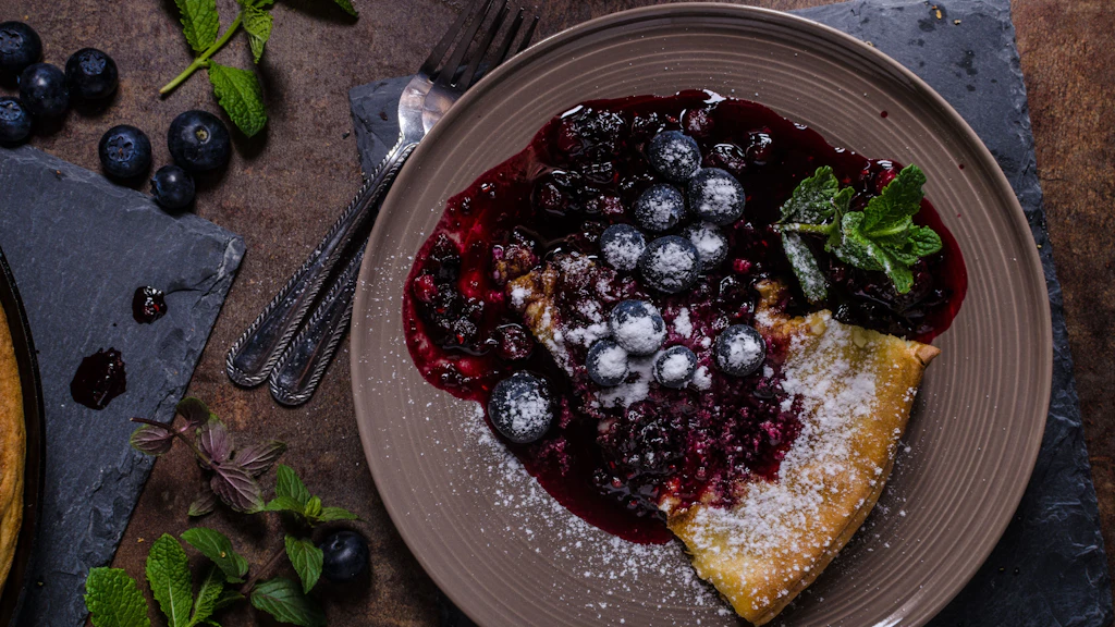 Ob mit Erdbeeren, heißen Kirschen oder wie hier mit Heidelbeer-Kompott – zum Pfannkuchen passen etliche Früchte perfekt.