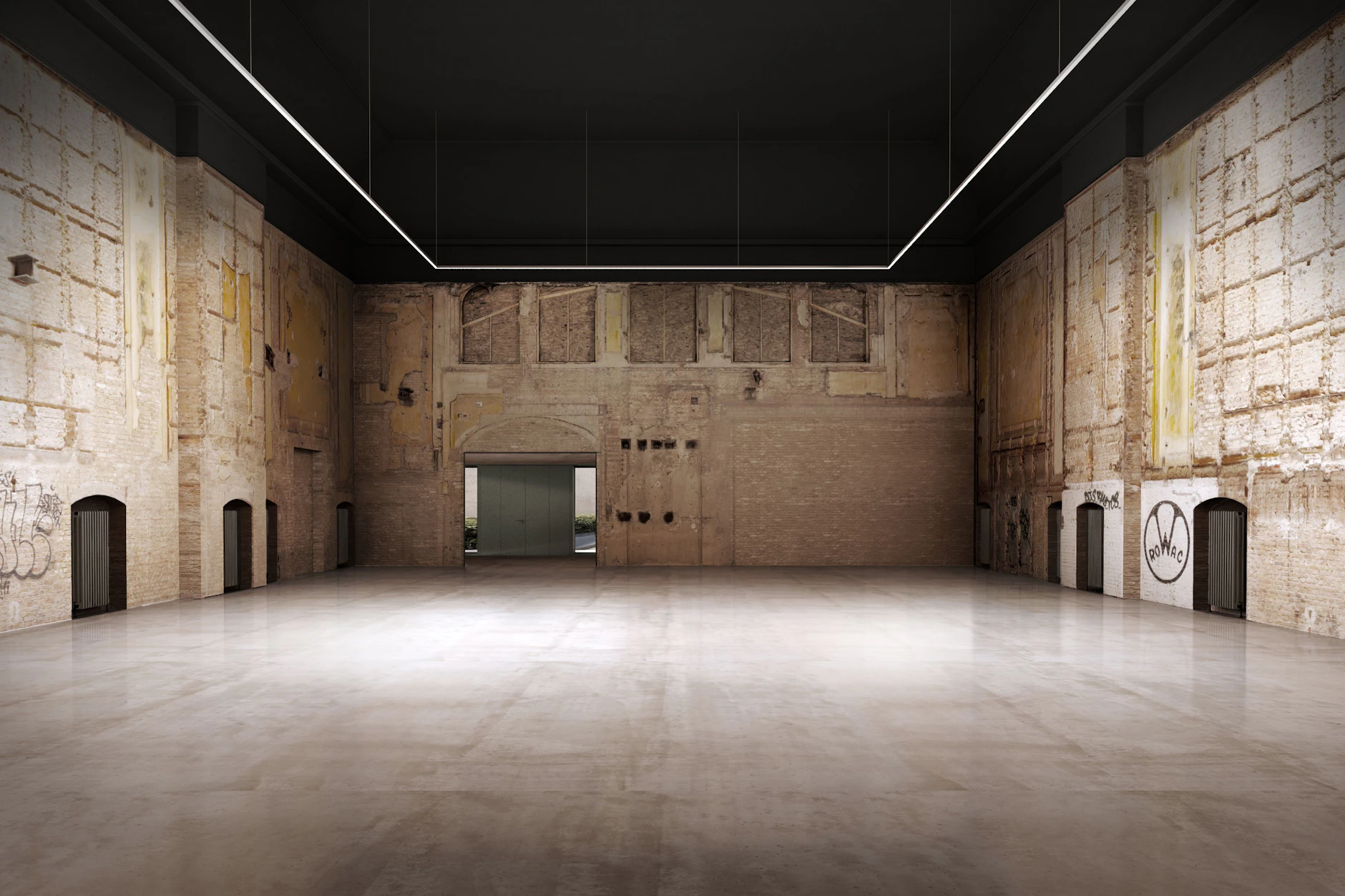 Ballsaal wird Galerie: So soll der Hauptraum der Galerie Wemhöner einmal aussehen. Chipperfield Architects wollen bewusst die Spuren der Vergangenheit erhalten – bis hin zum Graffiti.