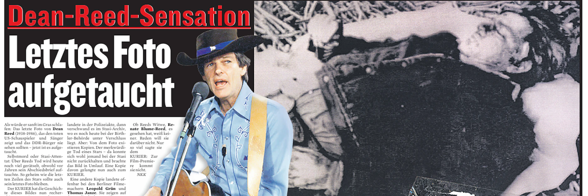 Er sieht aus, als würde er sanft im Gras schlafen: 2007 tauchte das letzte Foto von Dean Reed auf. Der KURIER berichtete darüber am 14. Februar 2007. Als am 17. Juni 1986 um 10.30 Uhr Volkspolizisten die Leiche von Reed am Ufer des Zeuthener Sees fanden, machte ein Kriminalist mit seiner Kamera dieses Bild.