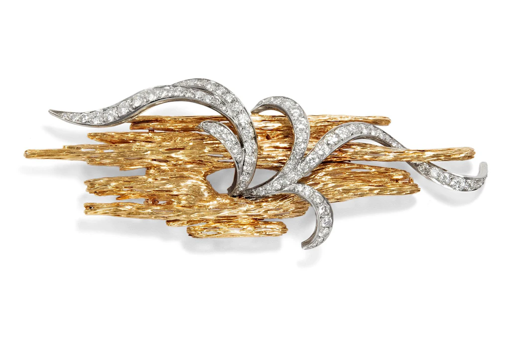 Diamantbrosche in
              Gold, entworfen von Marianne Ostier,
              New York um 1960