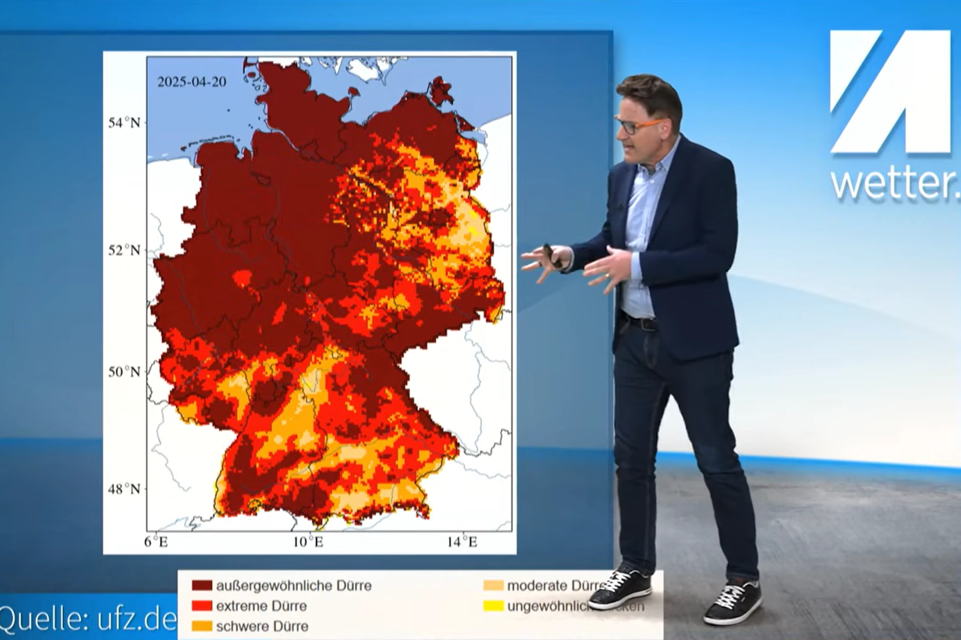 Der Dürremonitor zeigt für weite Teile Deutschlands Alarmstufe Rot an, wie Meteorologe Dominik Jung von wetter.net zeigt.