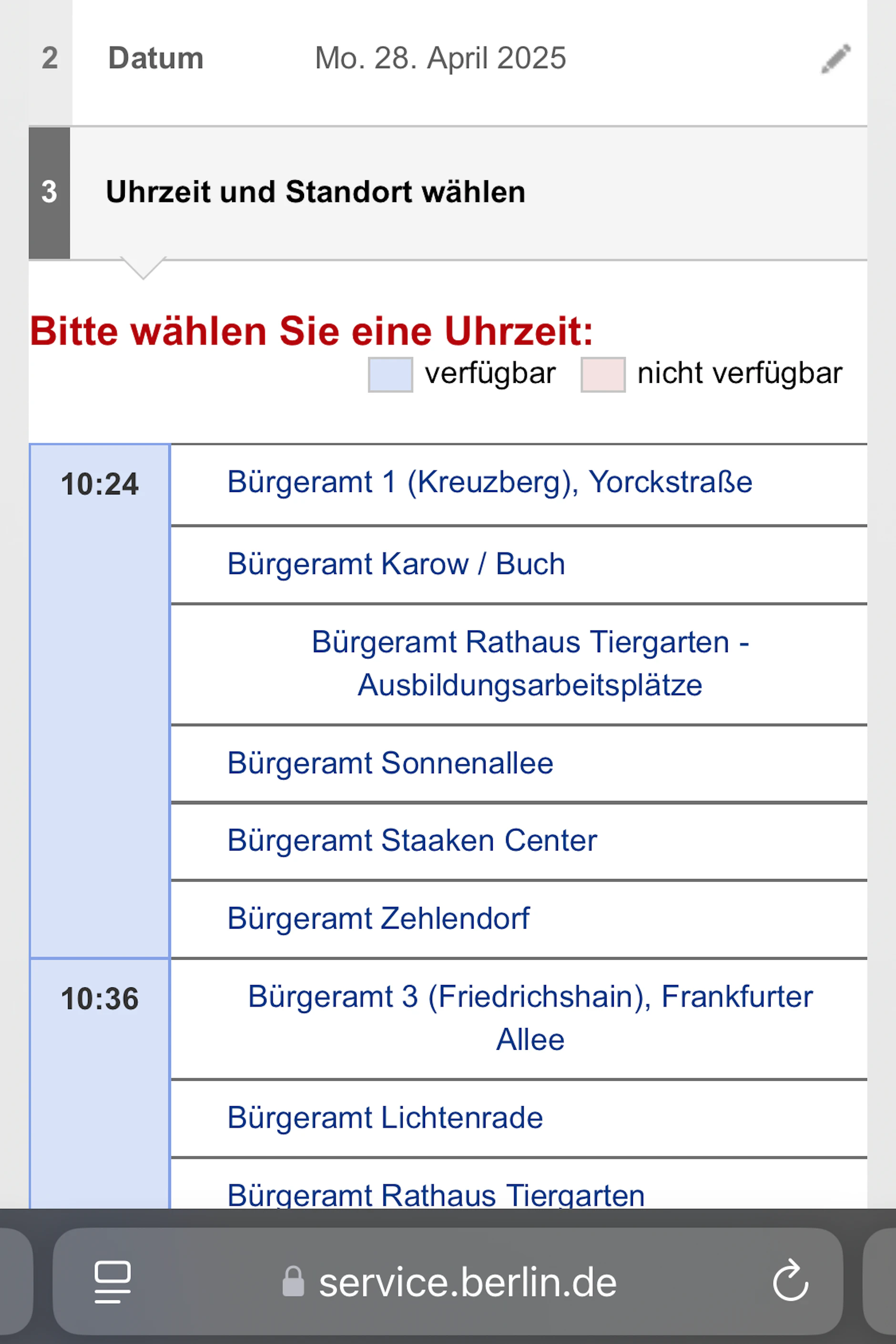 Um 10.13 Uhr waren am Montag mehrere freie Bürgeramt-Termine zu buchen. 