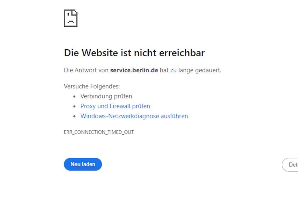 Nur noch dieser Schriftzug ist zu sehen, wenn man eine Website von berlin.de aufrufen möchte.