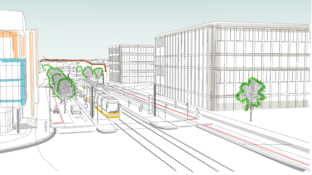 So könnte die Haltestelle Rennbahnstraße/Gustav-Adolf-Straße aussehen.