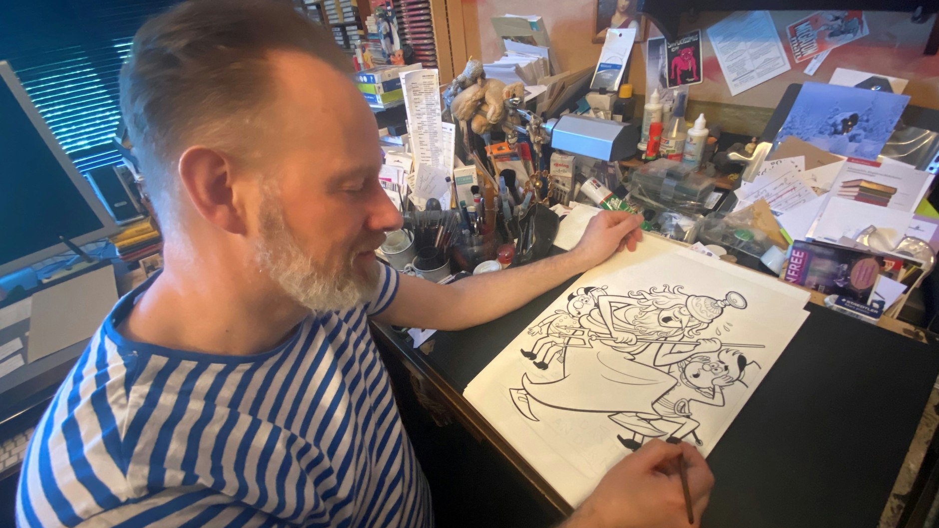 Comiczeichner Ulf S. Graupner ist mit seiner Titelblatt-Zeichnung für das Digedags-Comeback zufrieden.