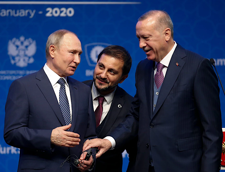 Wladimir Putin, Präsident von Russland, und Recep Tayyip Erdoğan, Präsident der Türkei, bei der Einweihung der Erdgaspipeline TurkStream (früher Turkish Stream) am 08.01.2020 (Symbolbild)