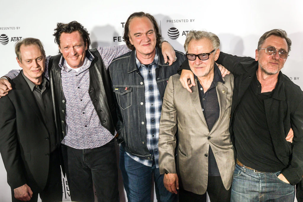 April 2017: Die Filmstars Steve Buscemi, Michael Madsen, Quentin Tarantino, Harvey Keitel und Tim Roth besuchen die Vorführung zum 25. Jubiläum von „Reservoir Dogs“