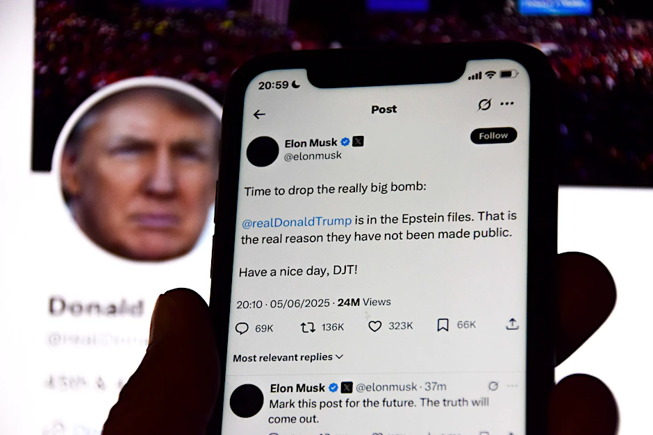 Elon Musk warf Donald Trump in einem Post auf X vor, in den Epstein Files vorzukommen.