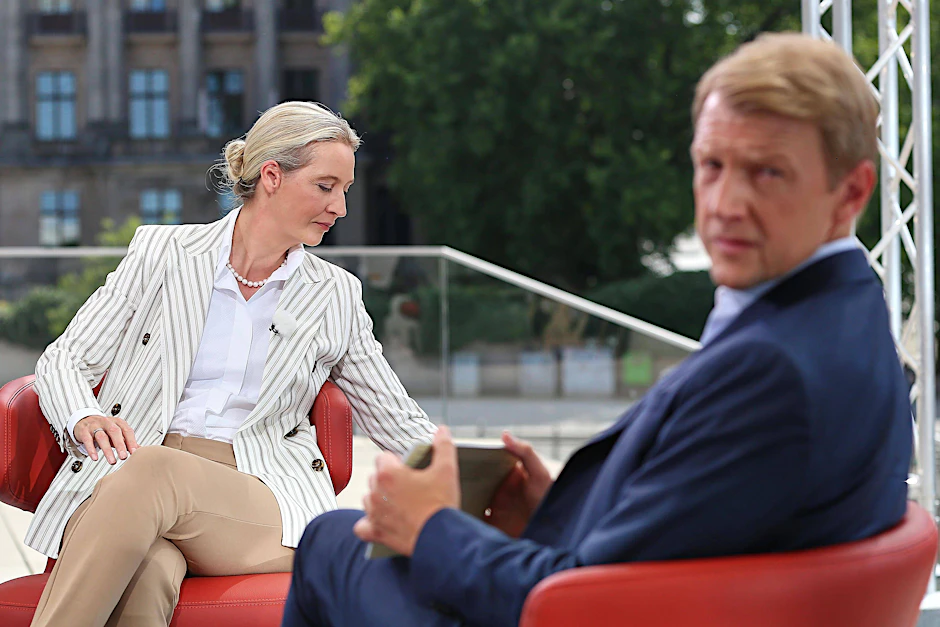 ARD-Sommerinterview: die AfD-Vorsitzende Alice Weidel im Gespräch mit Markus Preiß, Leiter ARD-Hauptstadtstudio