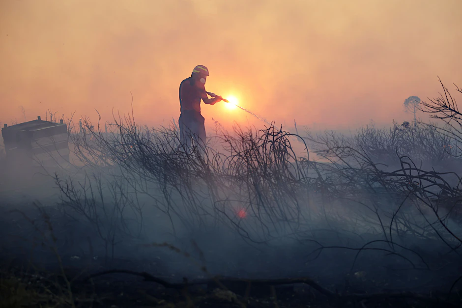 Ein Feuerwehrmann versucht, die Flammen eines Waldbrandes im nordwestlichen Vorort Kryoneri bei Athen zu löschen.