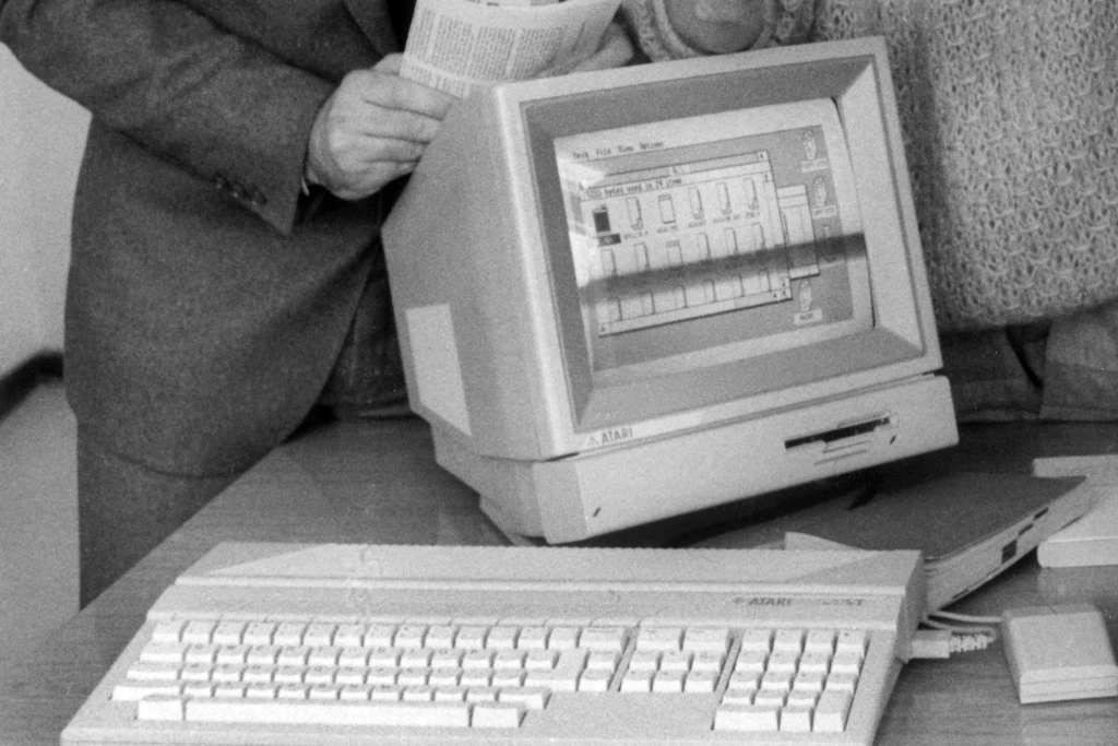 Ein Atari ST ist am 16. April 1985 auf der Hannover-Messe zu sehen.