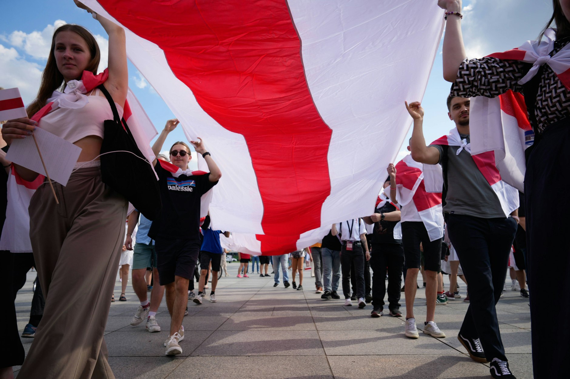 Protest der belarussischen Demokratiebewegung in Warschau.