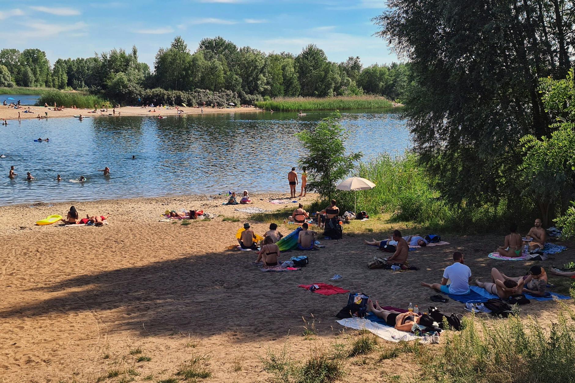Eine Badestelle am Kaulsdorfer See an einem heißen Sommertag: Schon zu DDR-Zeiten gab es Initiativen, die Uferlandschaft zu begrünen.