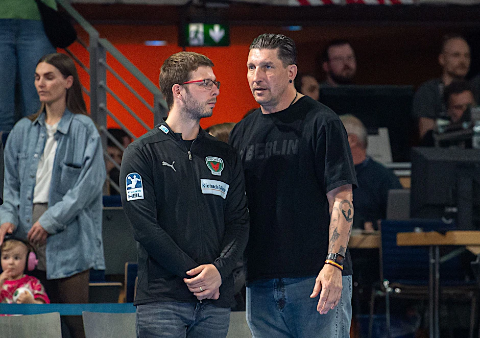 Trainer Jaron Siewert (l.) und Vorstand Sport Stefan Kretzschmar müssen die Füchse Berlin mit sofortiger Wirkung verlassen.