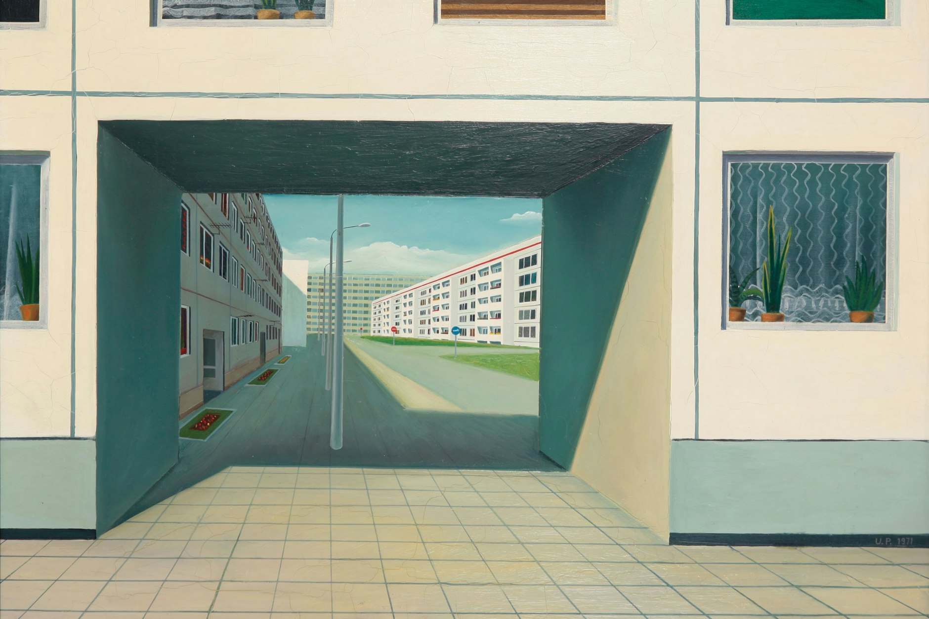 Uwe Pfeifer: „Halle-Neustadt“ (Durchgang), aus einer Serie von 13 Bildern, Achtzigerjahre