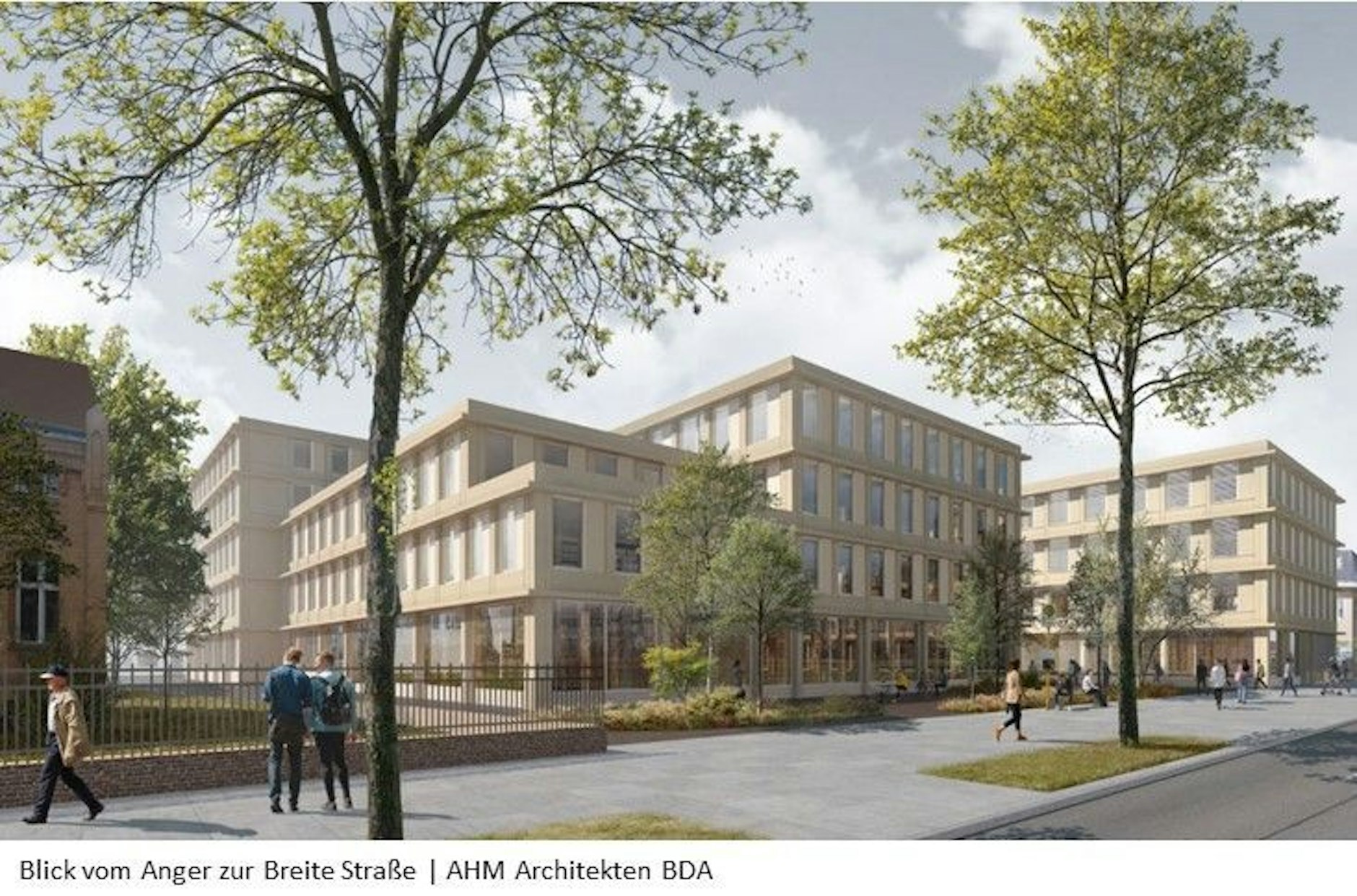 Visualisierung: So soll die Brache am Pankower Anger bebaut werden. Entlang der Breiten Straße wird es Geschäfte geben.