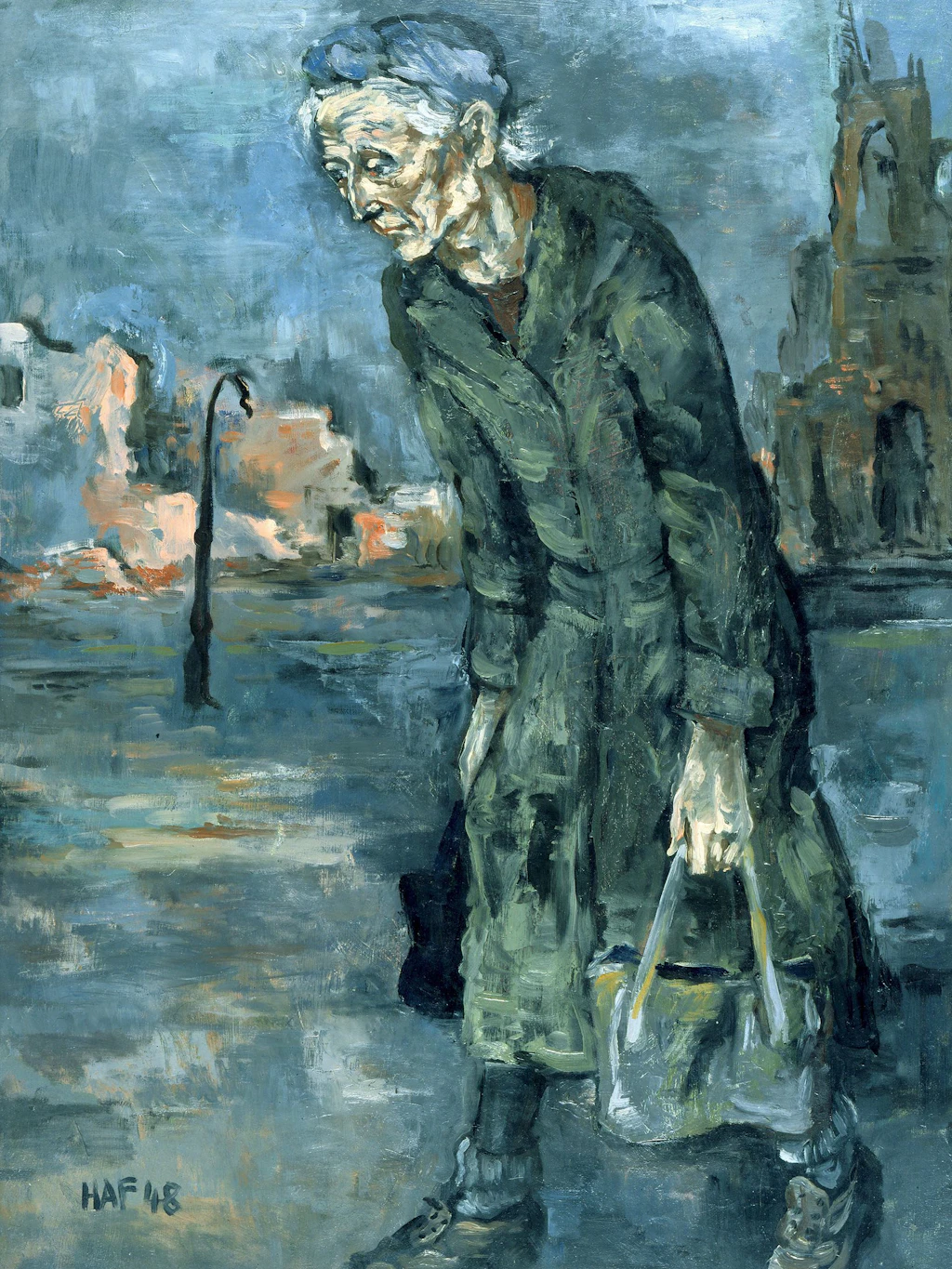 „Trümmerfrau“ von&nbsp;Hans Arnold Fritz, gemalt 1948, Öl auf Pappe