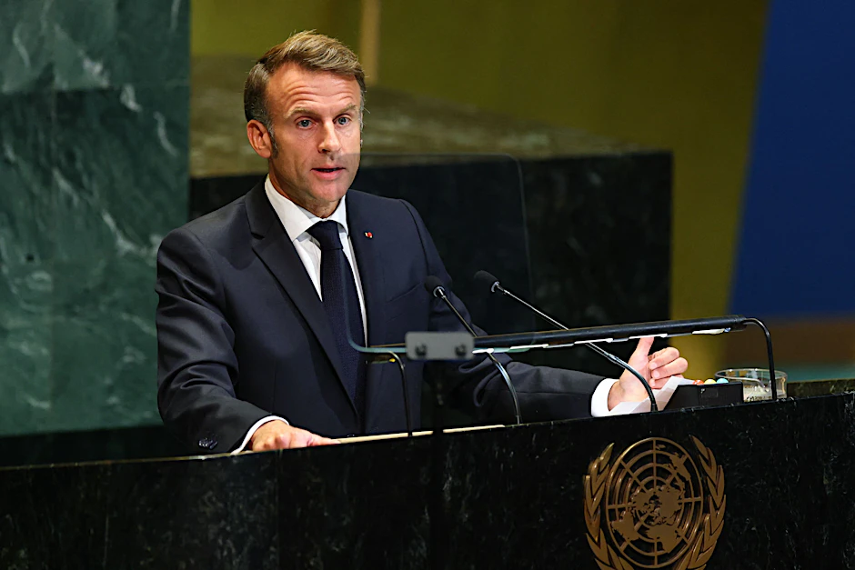 Frankreichs Präsident Emmanuel Macron spricht während eines UN-Gipfeltreffens.