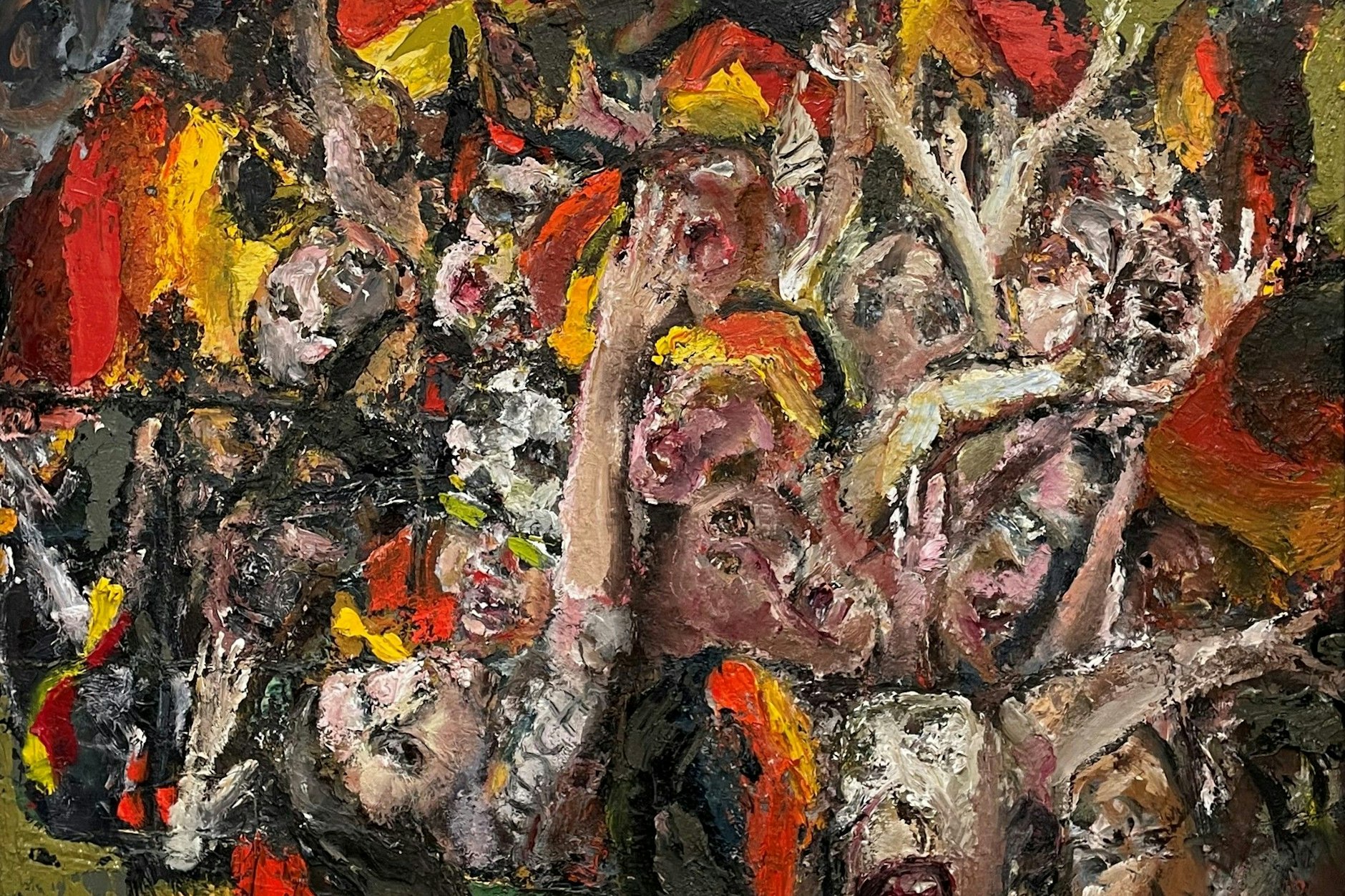 Johannes Heisig: „Halbfinale“, 2025, Öl/Hartfaser