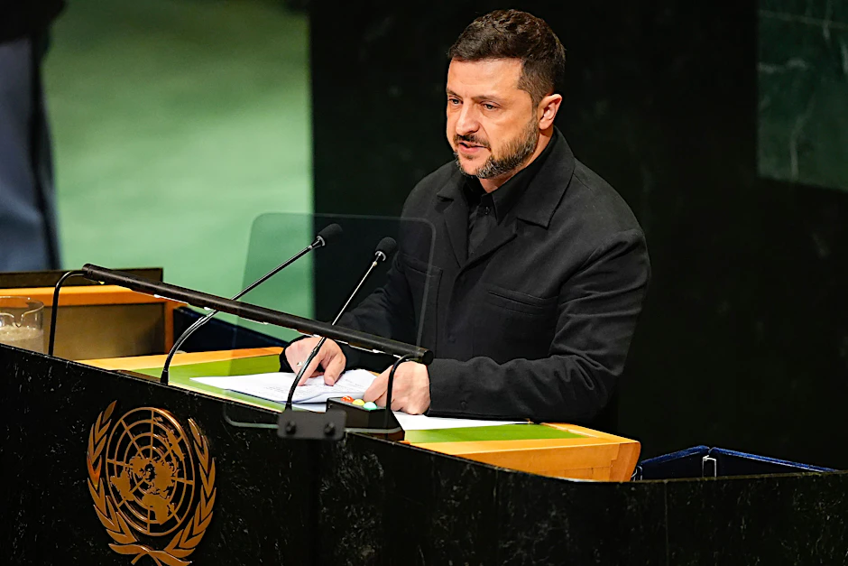 Wolodymyr Selenskyj, Präsident der Ukraine, spricht während der 80. Sitzung der Generalversammlung der Vereinten Nationen (UN).