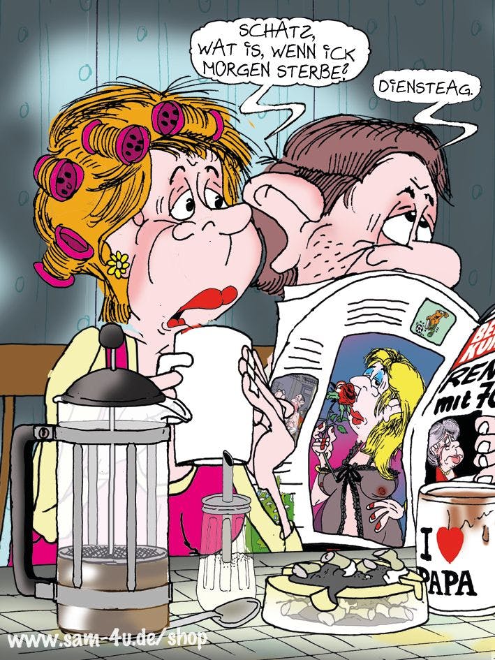 Auch heute bekommt unser Zeichner Sam Paff aus Berlin ein Plätzchen in unserer Rubrik Witz des Tages – hier ist sein heutiger Cartoon des Tages!