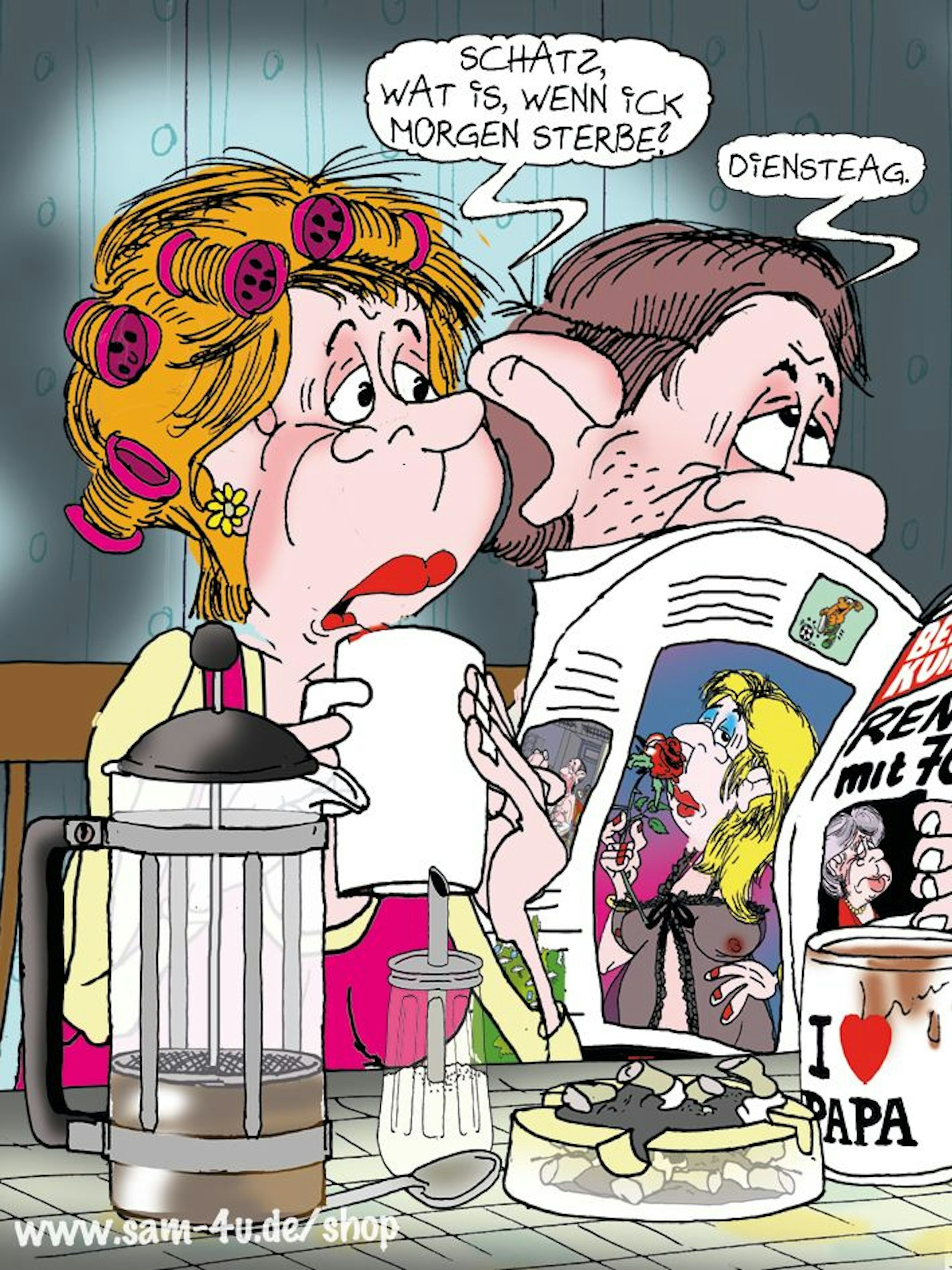 Auch heute bekommt unser Zeichner Sam Paff aus Berlin ein Plätzchen in unserer Rubrik Witz des Tages – hier ist sein heutiger Cartoon des Tages!