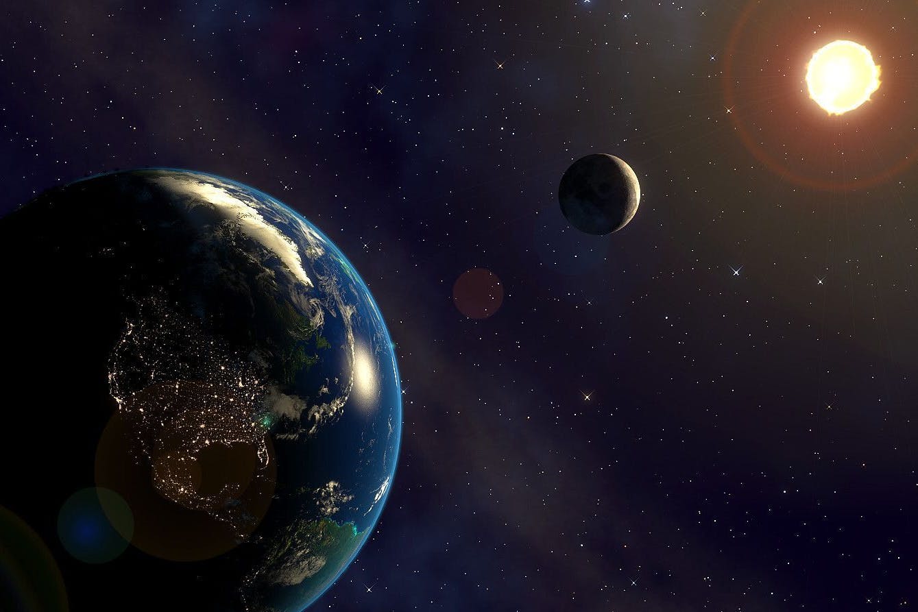 Illustration von Erde, Mond und Sonne