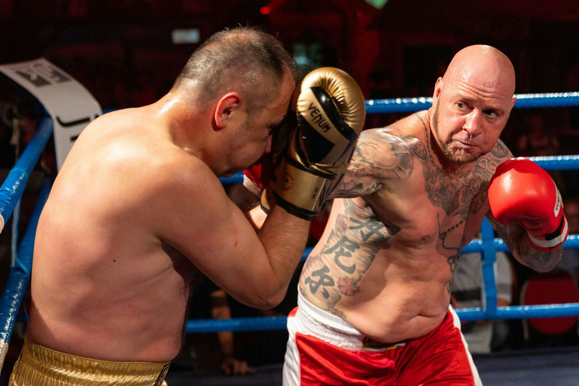 Boxkampf im Bratwurst-Streit: Amateurboxer Daniel Bertz (r.) für Thüringen gegen Hasan Arli für Nürnberg.
